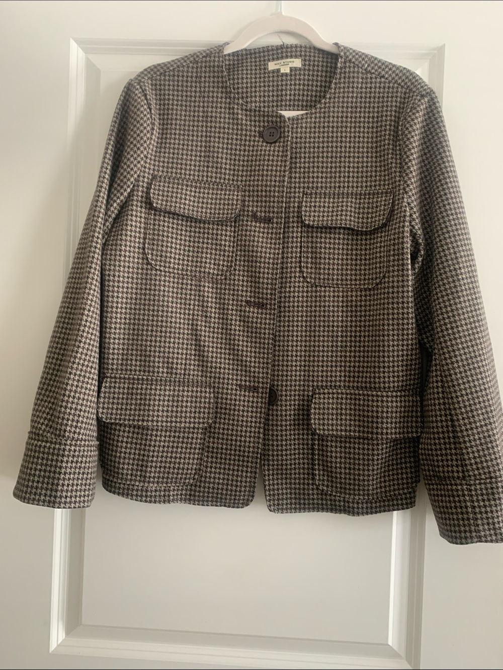 Max Studio Brown and Black Houndstooth Buttoned Jacket